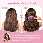 Curl Defining Brush, 4-in-1 Curly Hair Brush – Flexible Styling Brushes for Women and Men, Curls Detangling Hairbrush Featuring a Crescent Shape and Ultra-Smooth Bristles for Wet & Dry Hair - Pink