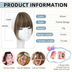 Clip In Bangs for Women, Brown French Bangs Hair Clip with Temples, 100% Real Human Hair Layered Curved Fringe for Halloween and Daily Use(Brown, French Bangs)