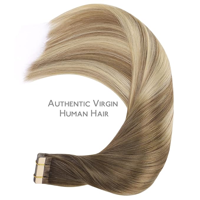 WENNALIFE Tape in Hair Extensions Human Hair, 20pcs 40g 12 inch Ombre Walnut Brown to Ash Brown and Bleach Blonde Remy Hair Extensions Straight Human Hair Tape in Extensions Skin Weft Tape Extensions
