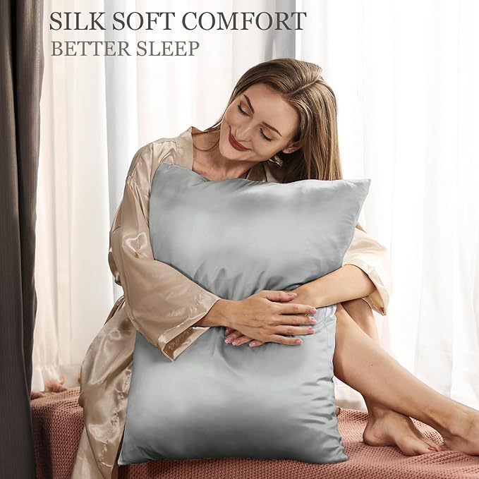 Adubor 100% Silk Pillowcase - Mulberry Silk Pillow Cases, 23 Momme 6A Grade Fibers, Silk Pillow Case for Hair and Skin Health, with Hidden Zipper (Queen 20''x30'', Dark Gray, 1PC)