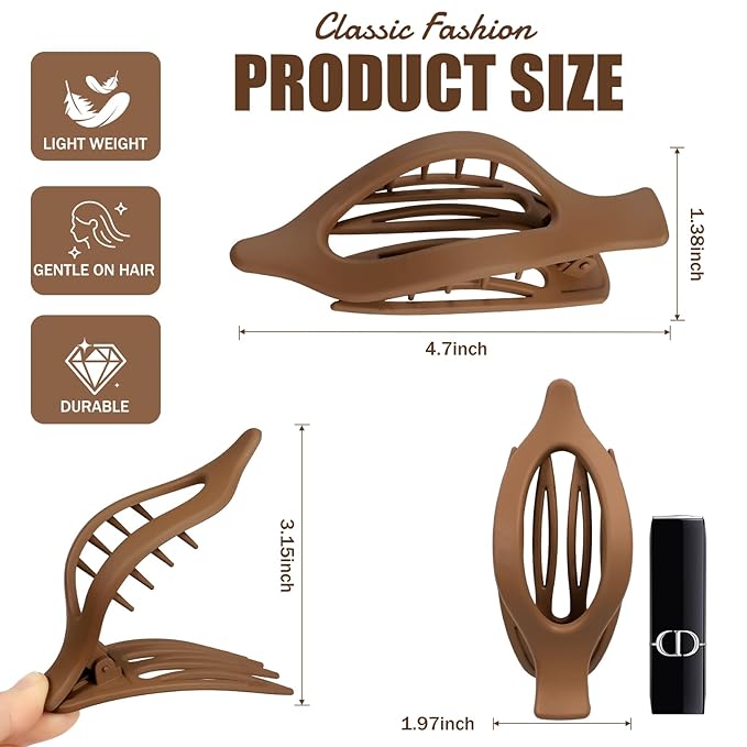 Flat Hair Clips for Women - 6 PCS French Flat Claw Clips Medium Hair Clips for Girls Large Hair Claw Clips for Thick or Thin Hair Strong Hold No Slip Hair Accessories for women (Brown)