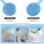 Silicone Back Scrubber for Shower, 17in Lengthen Long Handle Body Brush, Double Sided Shower Brush for Shower Exfoliating and Massage Can Produce Rich Foam, Long Handle Back Scrubber for Men