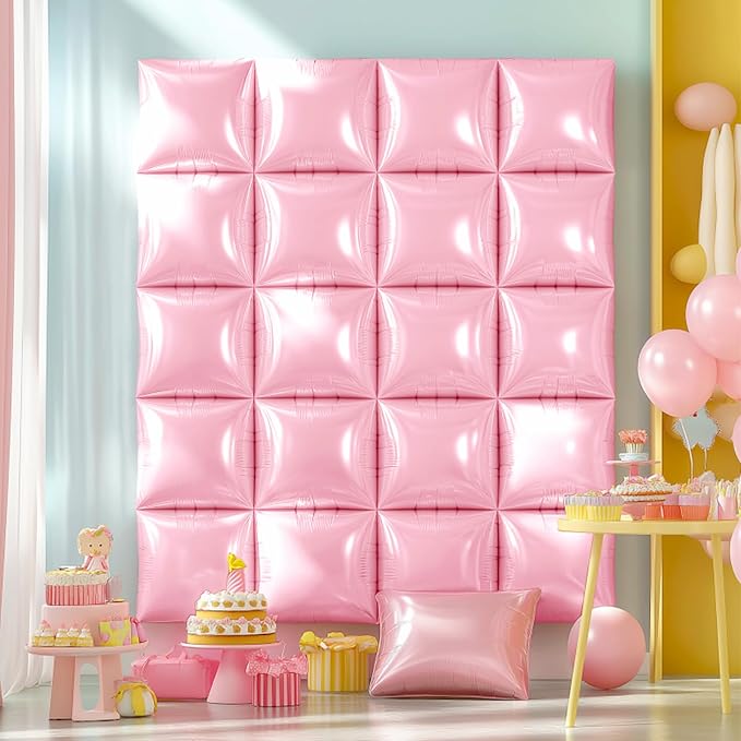 NISOCY 25PCS Pearl Light Pink Square Foil Balloons Wall Backdrop | Double Sided - Image 8