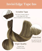 GOO GOO Invisi Edge Tape in Hair Extensions Human Hair, 4/27/4 Balayage Chocolate Brown to Caramel Blonde, 6pcs 10inch 15g, Virgin Remy Hair, Seamless Injected Tape, Natural Look