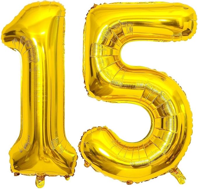 Gold 15 Number Balloons, 40 Inch Giant Number 15 Balloons Foil Mylar Helium by Lovoir