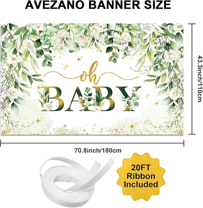 Greenery Boy Baby Shower Decorations Banner Floral Green Sage Oh Baby Backdrop - Image 2