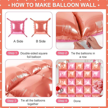 Pink and Champagne Square Foil Balloons 25 Pcs Metallic Pink and Champagne - Image 3