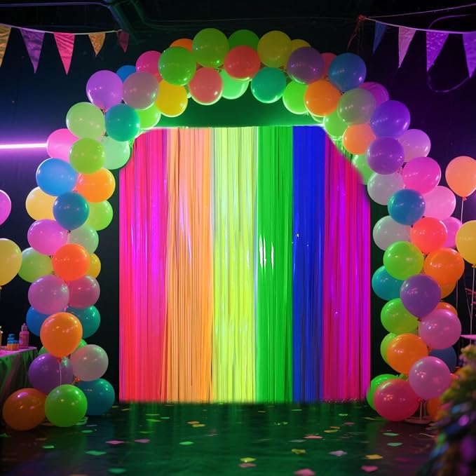 4 Packs Glow in the Dark Foil Fringe Curtain, Macaron Rainbow Blacklight - Image 3