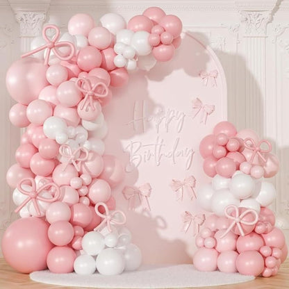 Pink Balloon Garland Arch Kit 148pcs, 18in Pink and White Coquette Balloon Set by Depotner