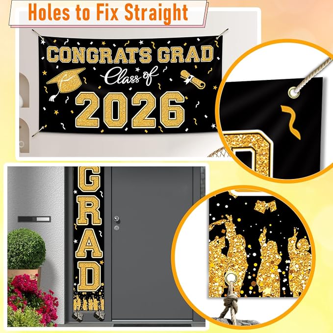 WOHOHOHO 23Pcs Graduation Decorations 2026 Set, Class of 2026 Backdrop - Image 7