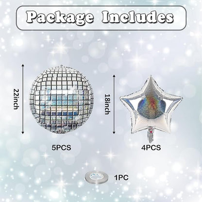 9 Pcs Disco Ball Balloons and Star Balloons 22/18 4D Ball Balloons Laser - Image 2