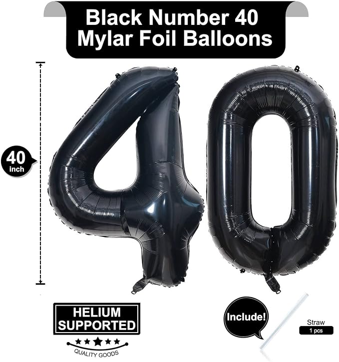 40 Inch Black 40 Number Balloons Giant Jumbo Huge 40 Foil Mylar Helium Number - Image 2
