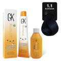 GK HAIR Global Keratin 1.1 Ash Black Hair Color Cream Tube (3.4 Fl Oz/100ml) + 20 Volume Developer (5 Fl Oz/150ml) - Professional Permanent Long Lasting Toner Dye