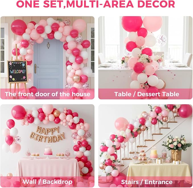 LOVESTOWN 150PCS Pink Rose Gold White Balloons Size of 18 12 10 5Inch | Pink - Image 4