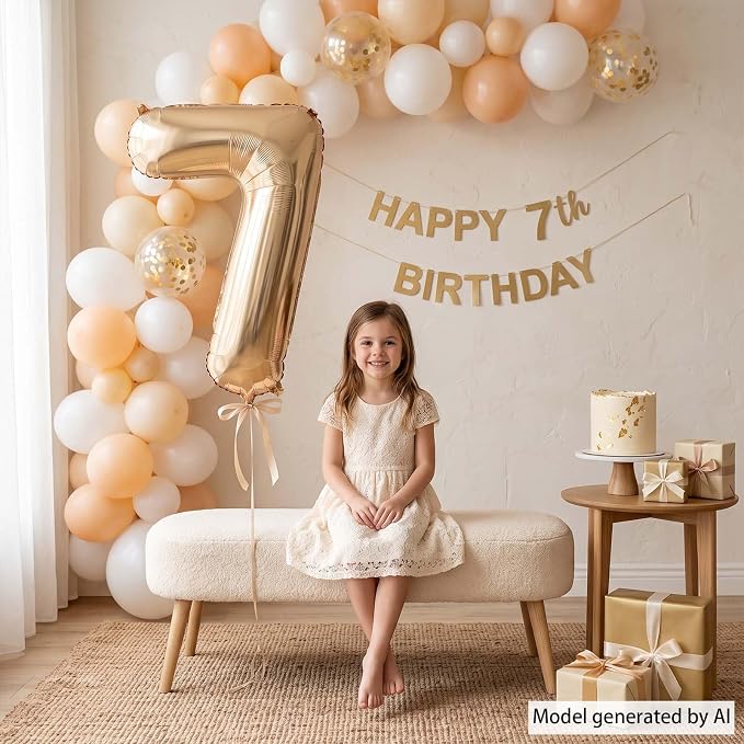 White Gold Number 7 Balloon 40 Inch, Foil Numeral - Image 2