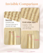 GOO GOO Invisi Edge Tape in Hair Extensions Human Hair, 18D/22F Dirty Blonde Highlights 20pcs injected with 20pcs classical tape ins, 12inch 80g, Virgin Remy Hair, Natural Look