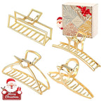 4 Pack Large Gold Hair Claw Clips for Women Thick Hair, French Design Metal Cross Banana Non-Slip Hair Catch Barrette Jaw Clamp Clips for Women and Girls