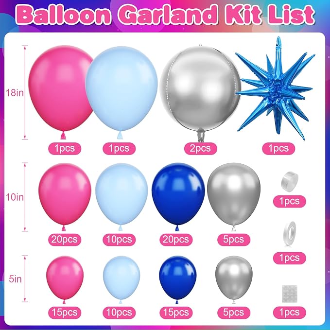 Royal Blue Hot Pink Balloon Arch Garland Kit - Image 2