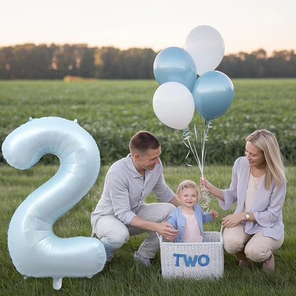 40 Inch 2 Balloon Number, Large Pastel Baby Matte Blue Foil Number 2 Balloons - Image 3