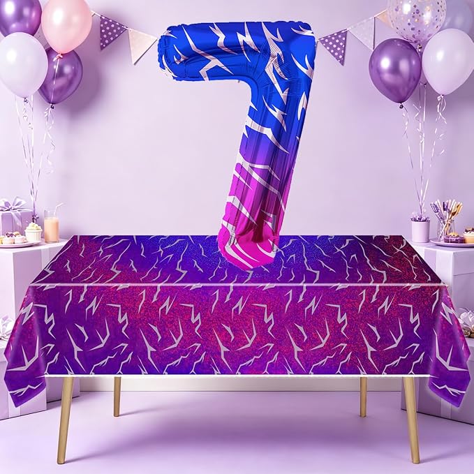 2pcs Purple Demon 54''x108'' Birthday Tablecloth and 40 Inches Number 7 Hunters - Image 4
