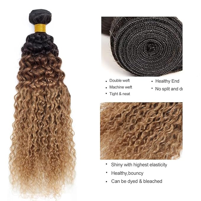 Ombre Brown Bundles Human Hair T1B/4/27 Water Wave Bundle Niegmeag Peruvian Virgin Remy Hair 3 Bundles 22 24 26 Inch 3 Tone Brown and Honey Blonde Bundle