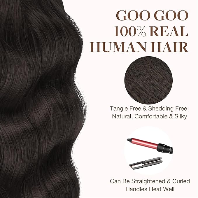 GOO GOO Tape in Hair Extensions Human Hair, 2A Light Brown, 14inch 50g 20pcs, Skin Weft Seamless Invisible, Silky Straight with Thick Ends, Remy Human Hair
