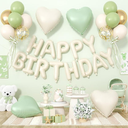 29PC Green Heart Happy Birthday Balloon Banner, 16Inch 3D Aluminum Letter by Paready