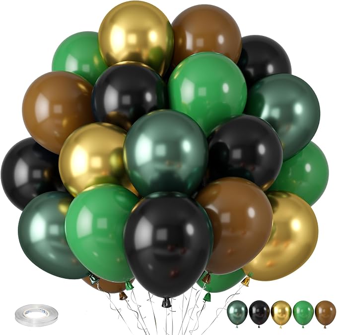 Green and Brown Balloons, Camouflage Metallic Green Black Brown Gold Balloon by Paready