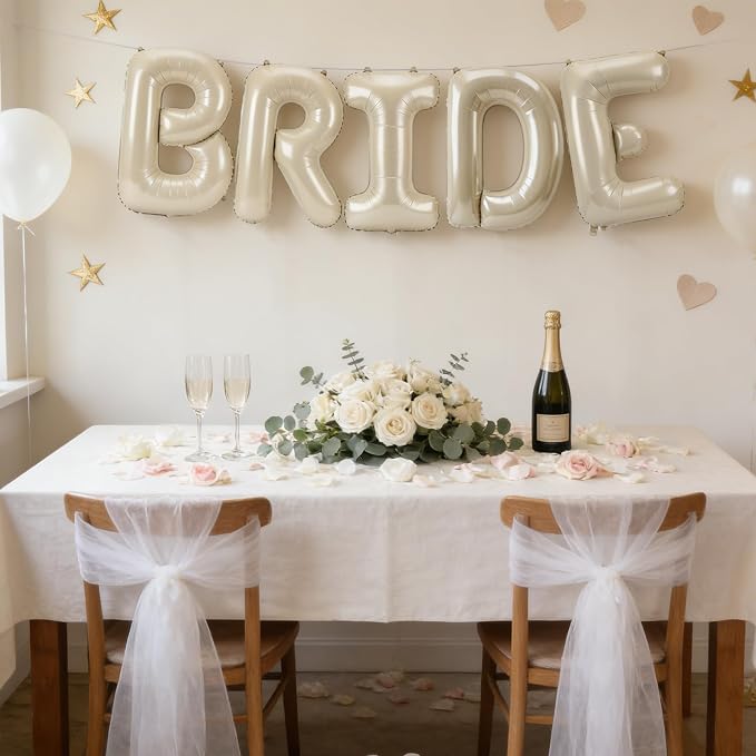 40 Inch BRIDE Balloons, Foil Banner Letter Balloon Cream White - Image 6