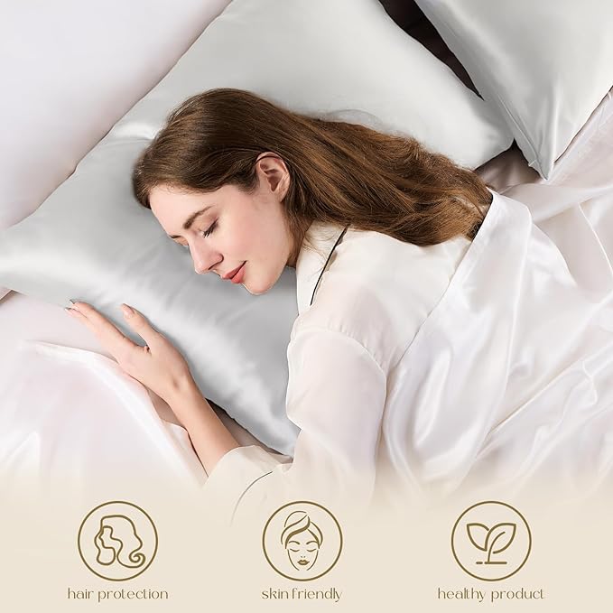 ZIMASILK 100% Pure Mulberry Silk Pillowcase for Hair and Skin Health,Soft and Smooth,Both Sides Premium Grade 6A Silk,600 Thread Count,with Hidden Zipper,1pc(Standard 20''x26'',Light Grey)