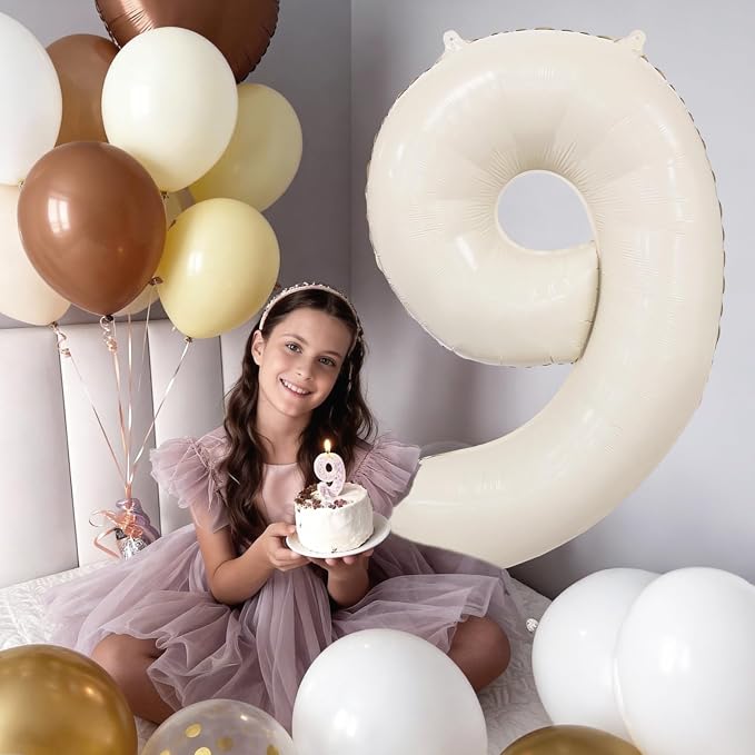 Cream Number 9 Balloon 40 Inch Beige Nude Number 9 Balloon - Image 2