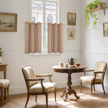YoungsTex Mocha Brown Linen Kitchen Window Curtains 40 Inch Length, Short Semi - Image 2