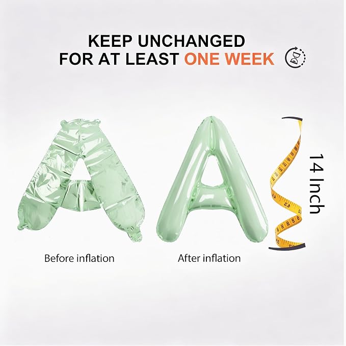 Sage Green Letter Balloons, fully inflated state lasts multiple days - Image 3