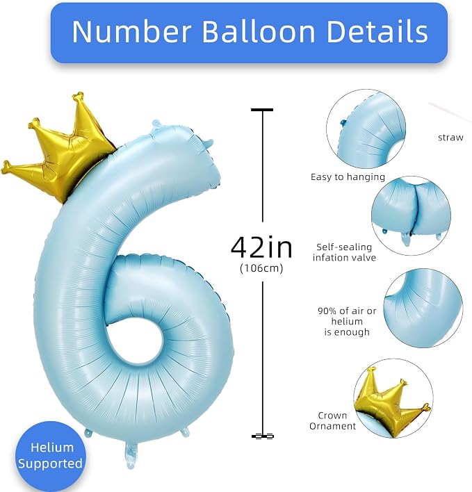 AULE 40 Inch Big Light Blue 6 Balloon Number - Image 2