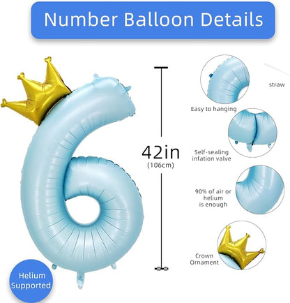 AULE 40 Inch Big Light Blue 6 Balloon Number - Image 2