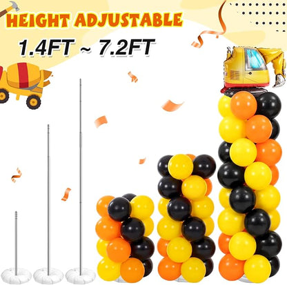 2 Set Construction Party Balloon Column Stand Kit Orange Yellow Black Balloon - Image 4