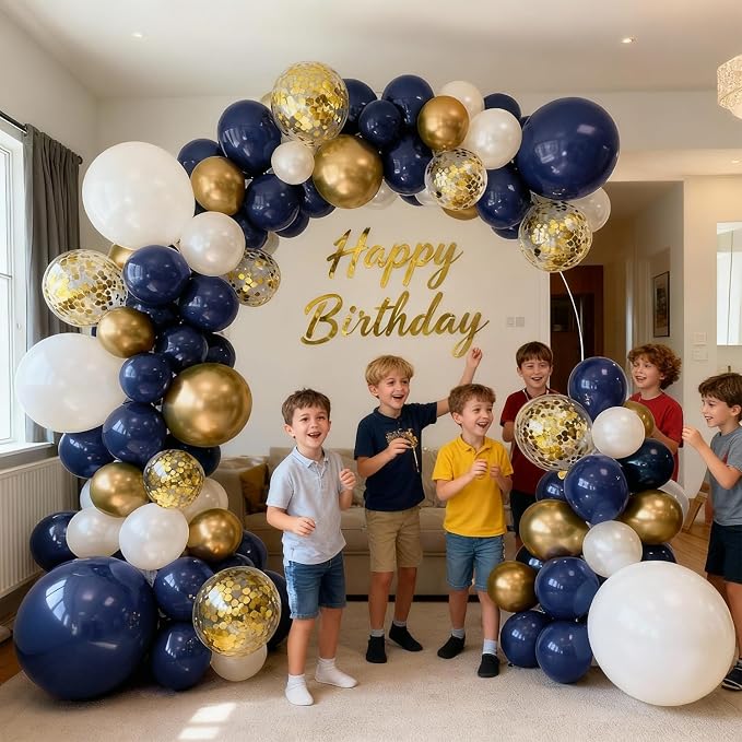 Navy Blue Gold White Balloon Arch Kit 129 Pcs Double Stuffed | Luxury Wedding - Image 6