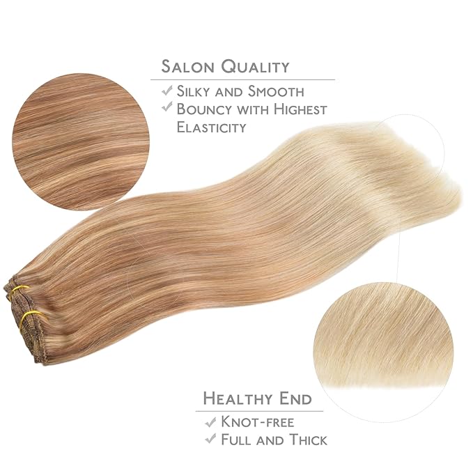 WENNALIFE Clip in Hair Extensions Real Human Hair, 22 Inch 120g 7pcs Ash Beige Blonde Blend Remy Hair Natural Double Weft