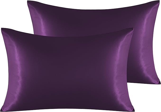 NTBAY 2 Pack Satin King Pillowcases for Hair and Skin, Luxurious and Silky Pillow Cases with Envelope Closure, 20x40 Inches, Eggplant Purple