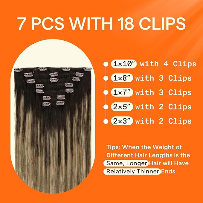 Full Shine Hair Extensions Clip ins Brown Balayage 12 Inch Dark Brown Ombre Light Brown Highlights Caramel Blonde Clip in Real Hair Extensions for Short Thin Hair 95 G 7 Pcs
