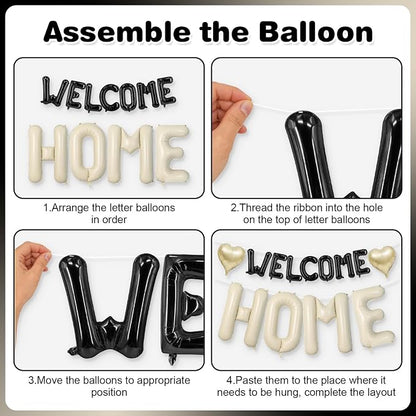 Welcome Home Balloons Black White, 40Inch HOME and 16Inch Welcome Foil Balloons - Image 7