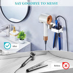 Hair Dryer Holder, Hair Straightener Holder Wall Mount, Hair Tool Organizer, Hairdryer and Straightener Holders, Adhesive Hair Tool Storage for Blow Dryer, Curling Iron, Flat Iron Stand (Silver)