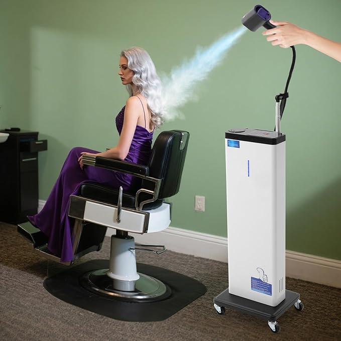 Nano Mist Hair Steamer, 1300W Professional Hair & Scalp Care Machine with 9 Steam Settings, 800ml Tank, Negative Ion & Blue Light Therapy, Rolling Stand for Salon & Home Use, Deep Conditioning, White