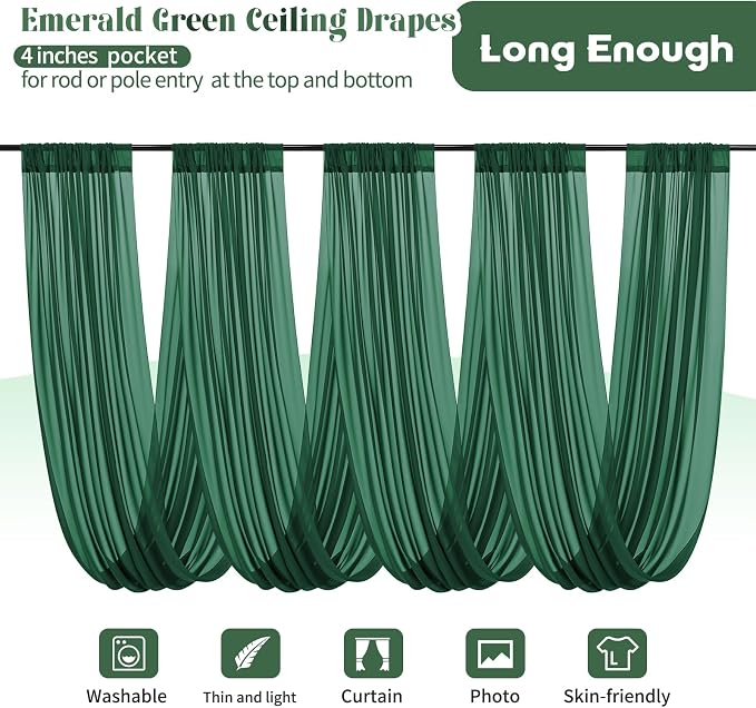 6 Panels Emerald Green Ceiling Drapes - Image 3