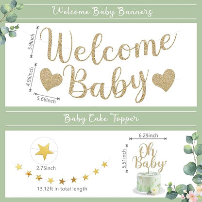Amandir Sage Green Baby Shower Decorations Welcome Baby Banner | Green Balloons - Image 3