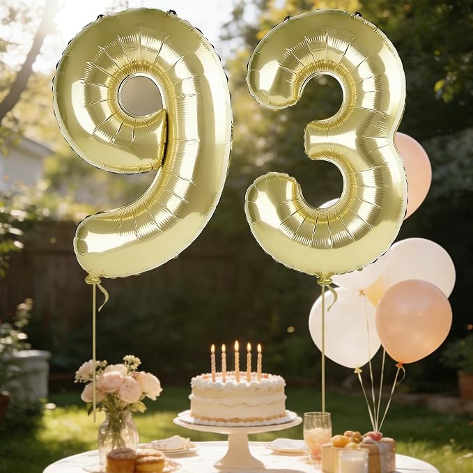 40 Inch Number 93 Balloons for 93rd Birthday Party Decorations, 0-100 Champagne - Image 3