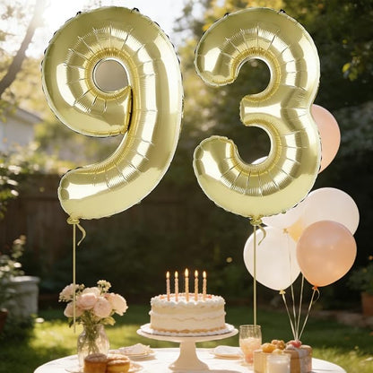 40 Inch Number 93 Balloons for 93rd Birthday Party Decorations, 0-100 Champagne - Image 3