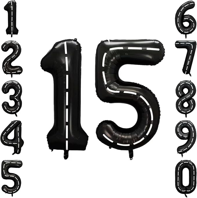 Black and White Stripes Number 15 Balloon 40 Inch, Foil Road Decor | Racetrack by Unknown