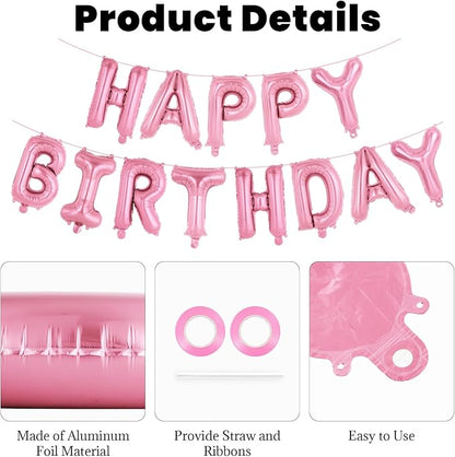 65 Pcs Pink Happy Birthday Balloons, 2 Sets A-Z Pink Letters Foil Balloons - Image 5