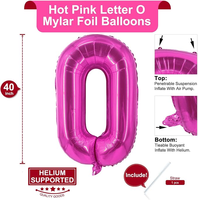 Lovoir 40 Inch Large Hot Pink Letter O Balloons Big Size Jumbo Mylar Foil - Image 2